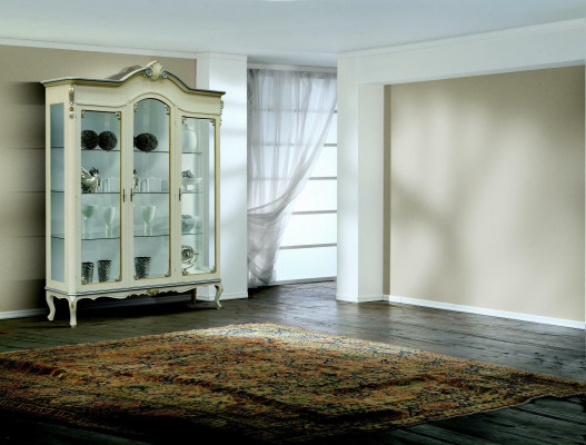 Design Italské luxusní dřevěné nábytkové kusy Barokní kredenční skříň Vitrína Bílý Obývací pokoj xxl Nový