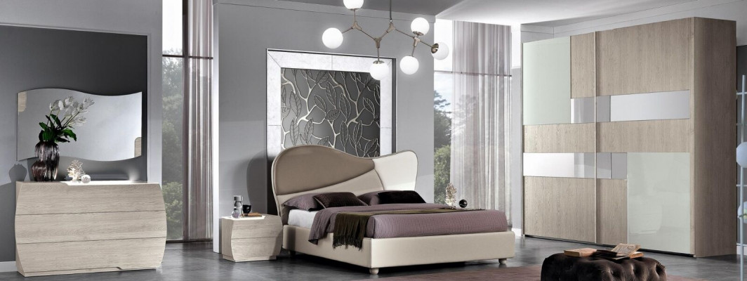 Ložnice Kompletní sada - Královská moderní postel, skříň, noční stolek, 5 kusů
