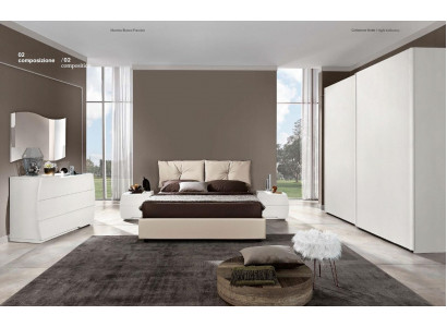 Luxusní set 6 kusů Ložnice Postel Noční stolek Komoda Zrcadlo Šatní skříň Dřevo