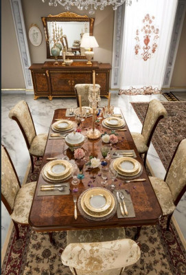 Jídelní sestava Garnitur Židle 6x Skupina jídelního setu Starožitný styl Stůl 7 dílný. Nový