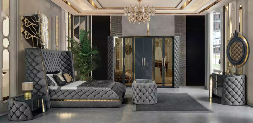 Luxus ložnice postel čalouněný design luxusní dvojlůžka hotelová postel Chesterfield