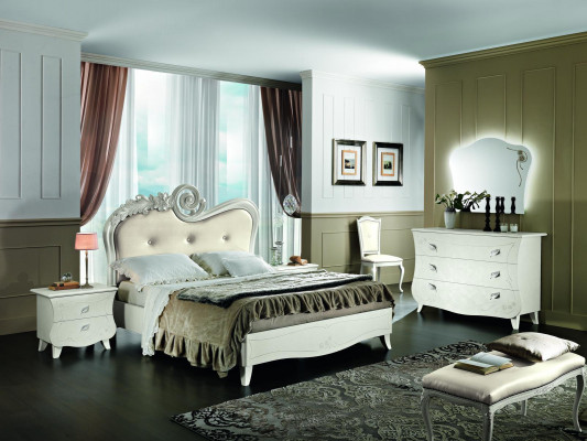 Design nábytek Klasický Luxusní postele Nová postel 2x noční stolek Ložnice set 3 kusy