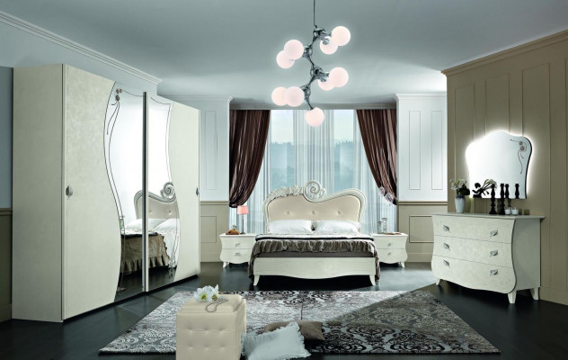 Design nábytek Klasický Luxusní postele Nová postel 2x noční stolek Ložnice set 3 kusy