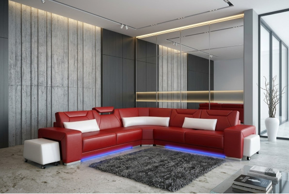 Ledersofa Couch Wohnlandschaft Ecksofa Eck Garnitur Design Modern Sofa F3011B