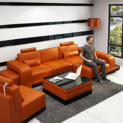 Kůžená pohovka, gauč, obývací landšaft, rohová sedací souprava, moderní designová sofa F3017C.