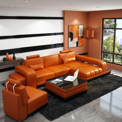 Kůžená pohovka, gauč, obývací landšaft, rohová sedací souprava, moderní designová sofa F3017C.