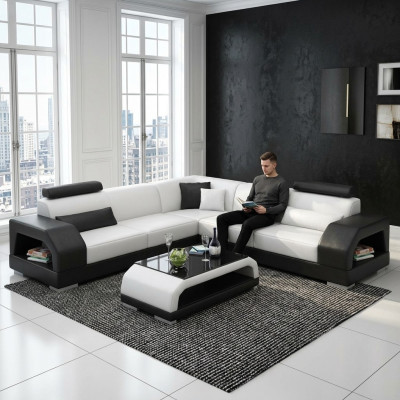 Ledersofa Couch Wohnlandschaft Ecksofa Eck Garnitur Design Modern Sofa G8001B