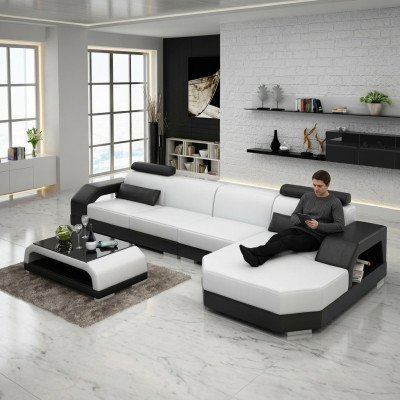 Ledersofa Couch Wohnlandschaft Ecksofa Eck Garnitur Design Modern Sofa G8001C