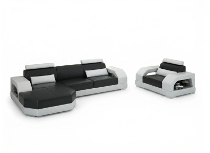 Ledersofa Couch Wohnlandschaft Ecksofa + 1 Sitzer Garnitur Design Modern G8001E
