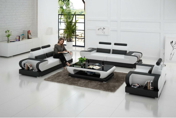 Ledersofa Couch Wohnlandschaft 3+2+1 Sitzer Garnitur Design Modern Sofa G8003D