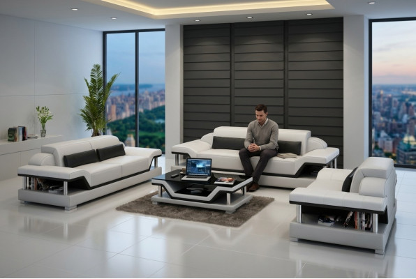 Ledersofa Couch Wohnlandschaft 3+2+1 Sitzer Garnitur Design Sofa Sofagarnitur