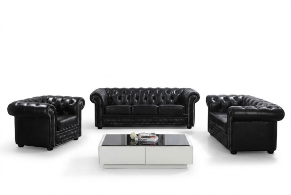 Chesterfield Design Luxus Polster Sofa Couch Sitz Garnitur Leder 3 Sitzer #606