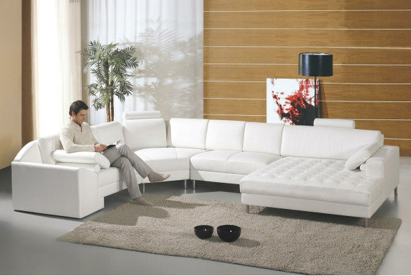 Moderne Wohnlandschaft mit Chesterfield Knöpfen Ledersofa Sofa Couch Polster