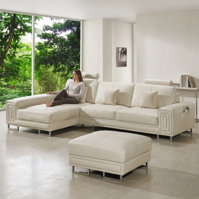 Ledersofa Sofa Couch Polster Eck Garnitur 190x334cm Wohnlandschaft L Form 2055