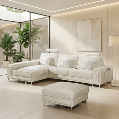 Ledersofa Sofa Couch Polster Eck Garnitur 190x334cm Wohnlandschaft L Form 2055