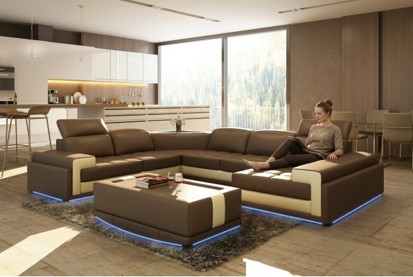 Ledersofa Couch Wohnlandschaft Ecksofa Modern Eck Garnitur Design Dekor