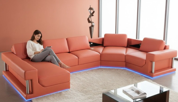 Kůžená pohovka Gauč Knihové sedací soupravy Rozkládací pohovka Návrh Moderní sofa A1131