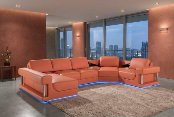 Kůžená pohovka Gauč Knihové sedací soupravy Rozkládací pohovka Návrh Moderní sofa A1131