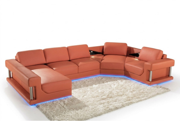 Kůžená pohovka Gauč Knihové sedací soupravy Rozkládací pohovka Návrh Moderní sofa A1131