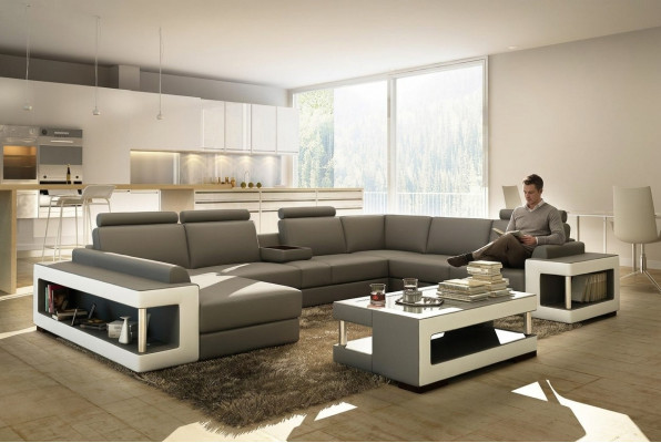 Kůžená pohovka XXL rohová sedací souprava návrh velká sofa pohovka se sedákem