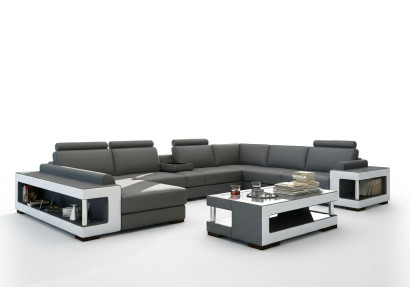 Kůžená pohovka XXL rohová sedací souprava návrh velká sofa pohovka se sedákem