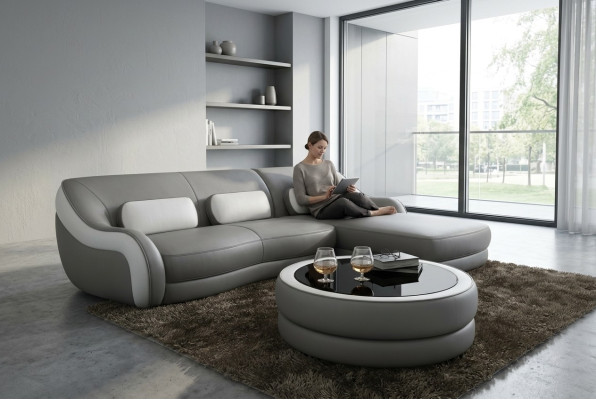 Designer Ledersofa Ecksofa Polster Eck Couch Sitz Eck L Form Garnitur Sofa Neu