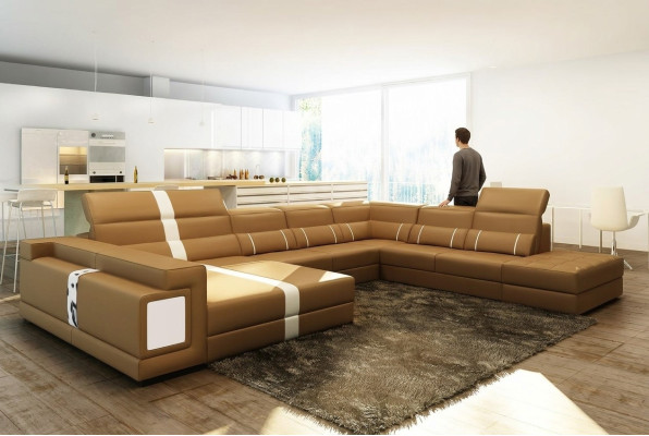 Luxus Wohnlandschaft Ecksofa Sofa Couch Polster Leder Sitz U Form