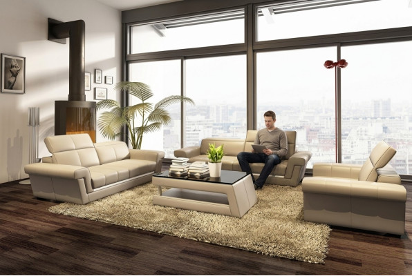 Designer Sofagarnitur Polster Ledersofa Couch Set Kombination 3+2+1