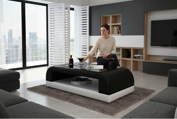 Sofa stůl skleněný design kávový stůl obývací pokoj kožená pohovka křeslo