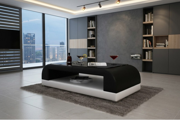 Sofa stůl skleněný design kávový stůl obývací pokoj kožená pohovka křeslo