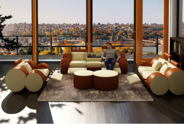 Designer Polster Sofagarnitur Set XXL Ledersofa Couch 3+2+1 Modern Sofa Sofas