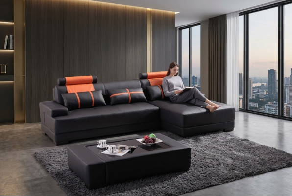 Designer Polster Ledersofa Couch L-Form Modern Sofa Sofas Couchen