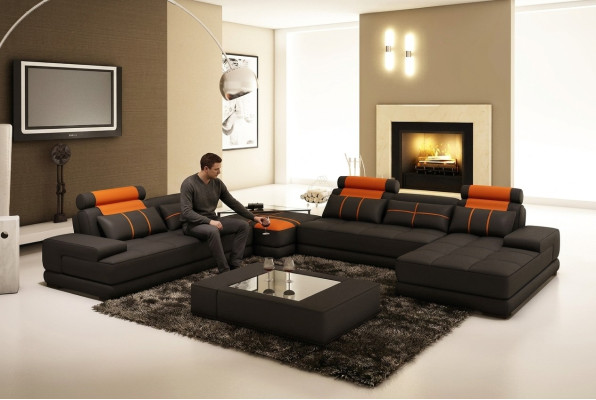 Designer Polster Ledersofa Couch U-Form Modern Sofa Wohnlandschaft Návrhářská kožená pohovka U-formy Moderní sedací souprava