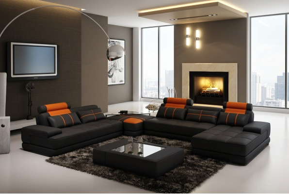 Designer Polster Ledersofa Couch U-Form Modern Sofa Wohnlandschaft Návrhářská kožená pohovka U-formy Moderní sedací souprava