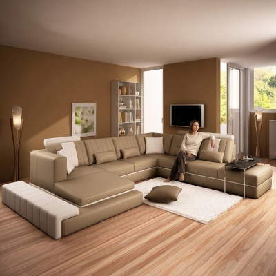 XXL Design Polster Garnitur Ledersofa Couch U-Form Modern Sofa
