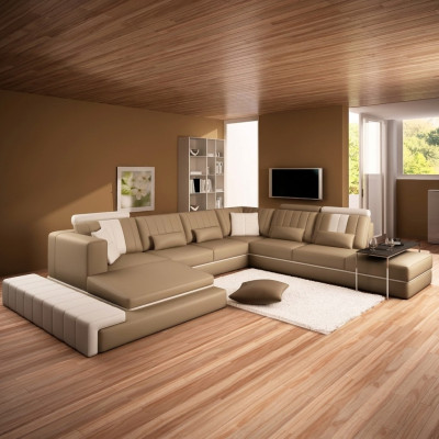 XXL Design Polster Garnitur Ledersofa Couch U-Form Modern Sofa