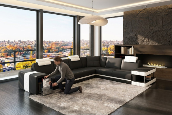 Ledersofa Sofa Couch Polster Ecke Sitz Eckgarnitur Wohnzimmer