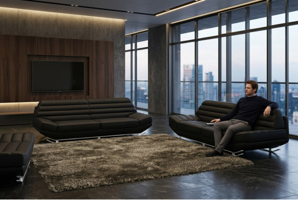 Sofagarnitur Design Couch 3+2 Set Polster Sofa Leder Wohnzimmer Garnituren