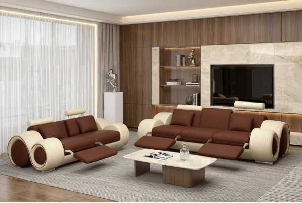 Sofagarnitur Design Pohovka 3+2 Set Polštářko Pohovka Kůže Sestavy Obývací pokoj