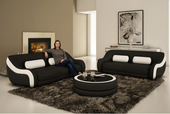 Sofa seto sedáků designu XXL potah kůže. Souprava sedacích garnitur 3+2 míst.