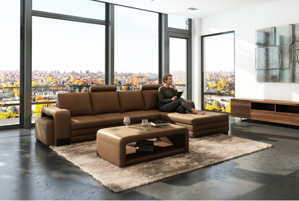 Kůžená pohovka, gauč, pohovky XXL, rohová sedací souprava ve tvaru L, design moderní