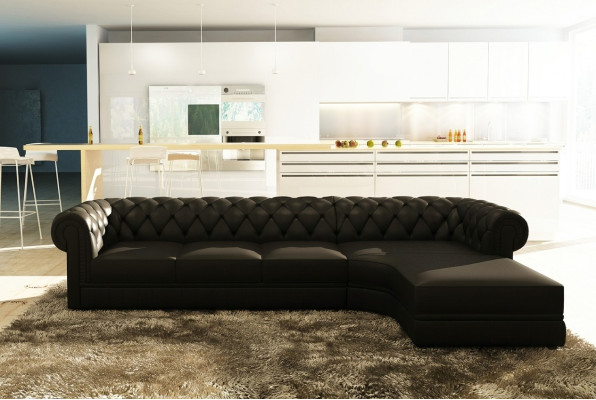 Klassiche Chesterfield Polster Sitz Eck Leder Garnitur Wohnlandschaft