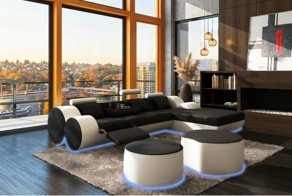 Ledersofa Couch Wohnlandschaft L-Form Design Modern Sofa 3085