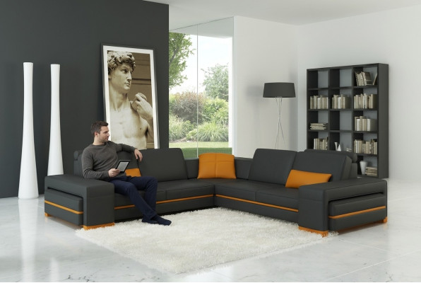 Přeloženo z němčiny do češtiny: Kožená pohovka Rozkládací pohovka Obývací koutová sedací souprava L tvar Design Dekor Moderní Pohovka Koutové Pohovky