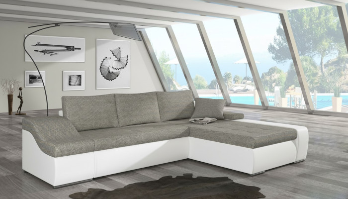Moderne Ecksofa Ontario Bettfunktion Wohnzimmer Couch Textil Sofas Schlaf