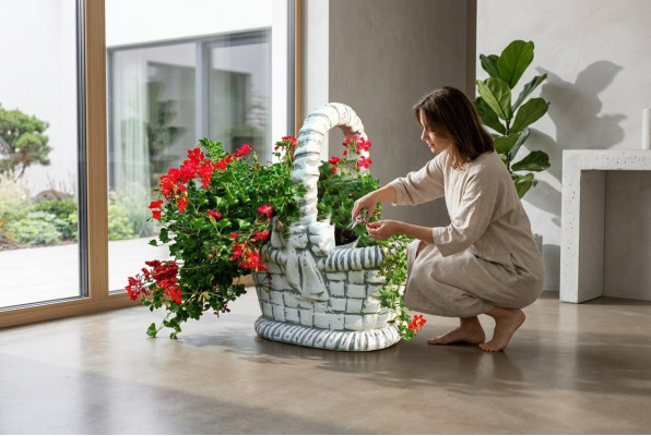 Figur Blumenkübel Pflanz Kübel Dekoration Weiß Figur Blumentöpfe Garten