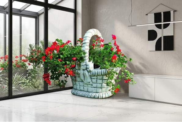 Figur Blumenkübel Pflanz Kübel Dekoration Weiß Figur Blumentöpfe Garten