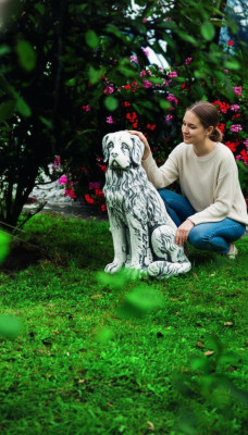 Garten Dekoration Hund Statue Skulptur Figuren Grau Skulpturen Designer