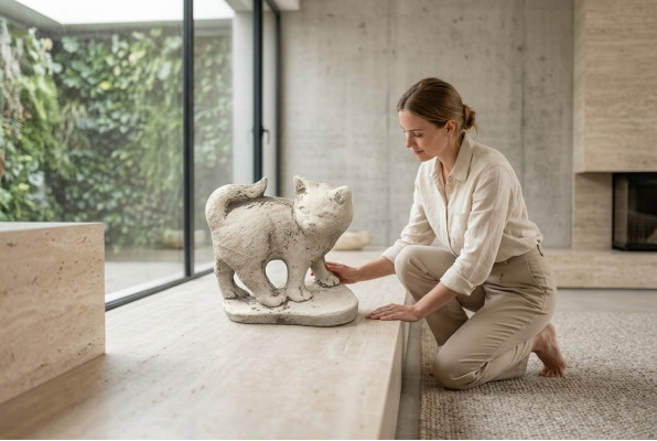 Garten Dekoration Katze Terrasse Stein Figuren Figur Deko Statue Skulptur 494