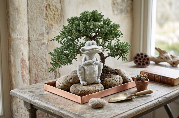 Garten Dekoration Frosch Terrasse Stein Figur Figuren Statue Dekorative